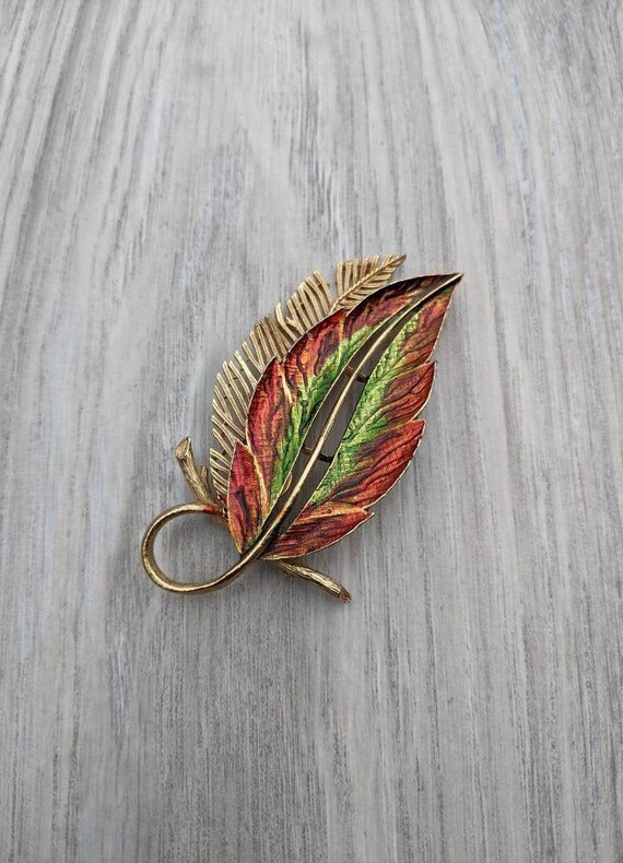 Red, Orange, and Green Enamel and Gold Tone Metal 