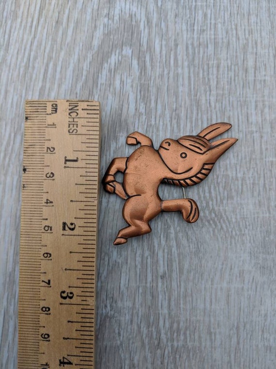 1950s Copper Playful Cartoon Donkey Brooch - image 3