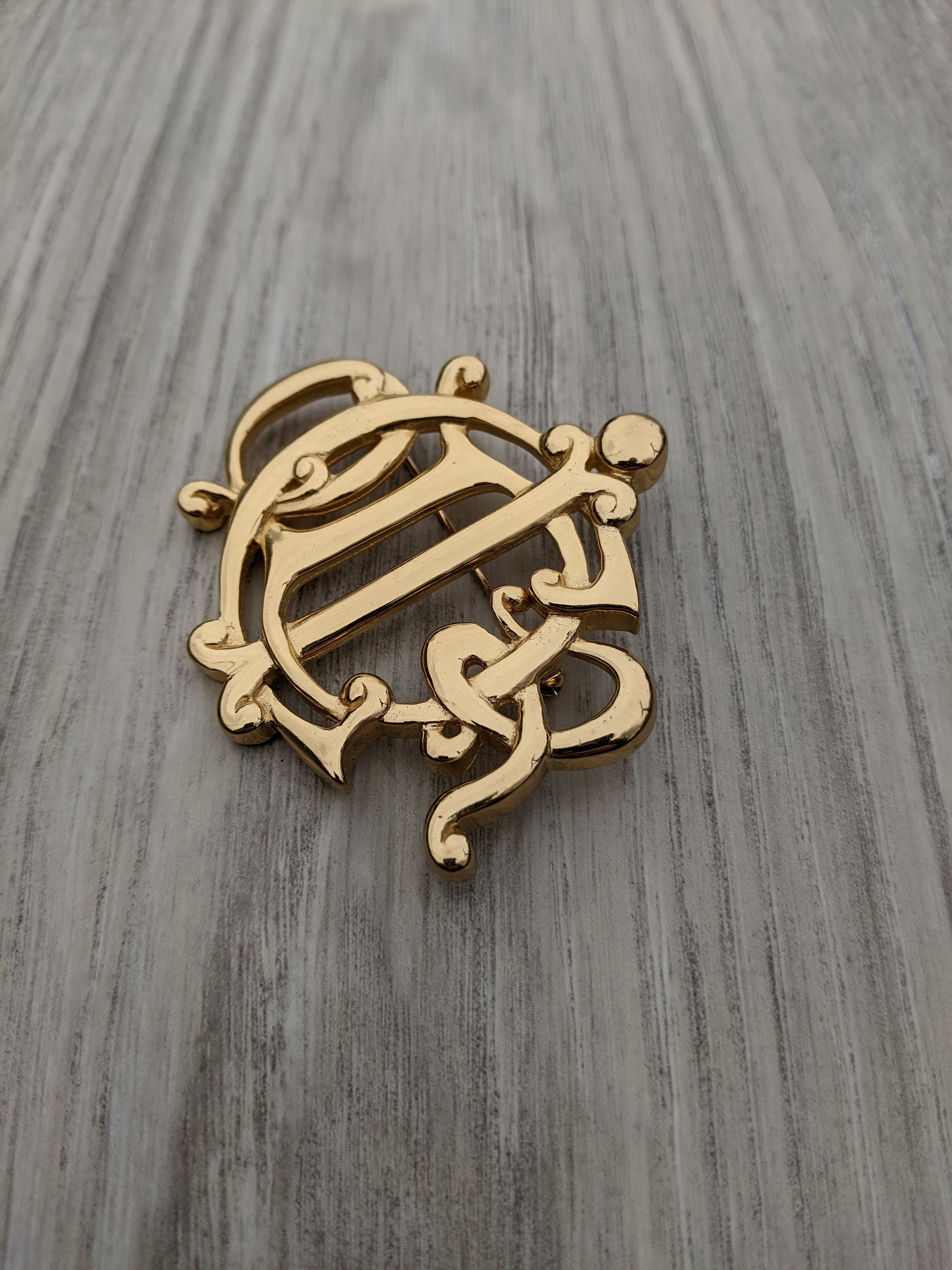 Christian Dior Gold Plated Monogram Statement Brooch - Etsy