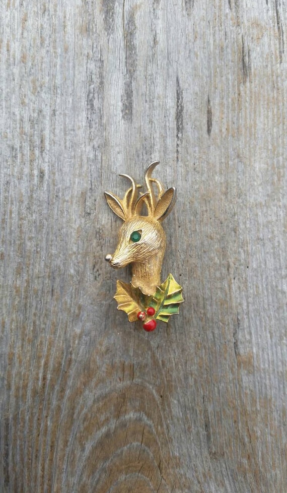 Gerrys Brushed Gold Tone and Enamel Reindeer and H
