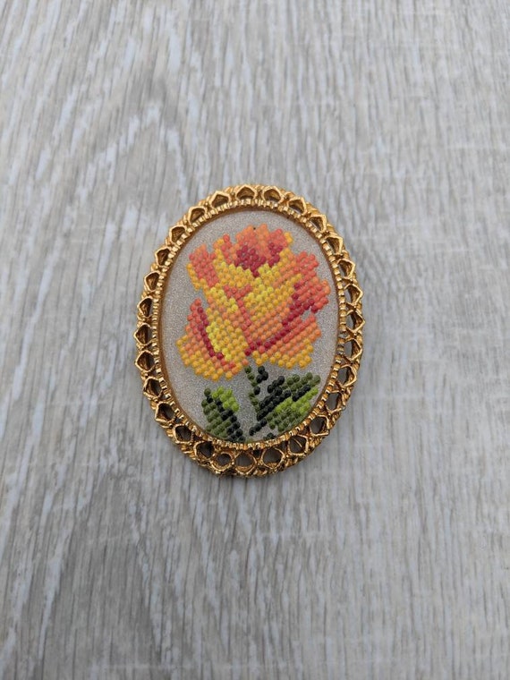 Faux "Cross Stitch" Fiery Orange, Yellow, and Red… - image 1