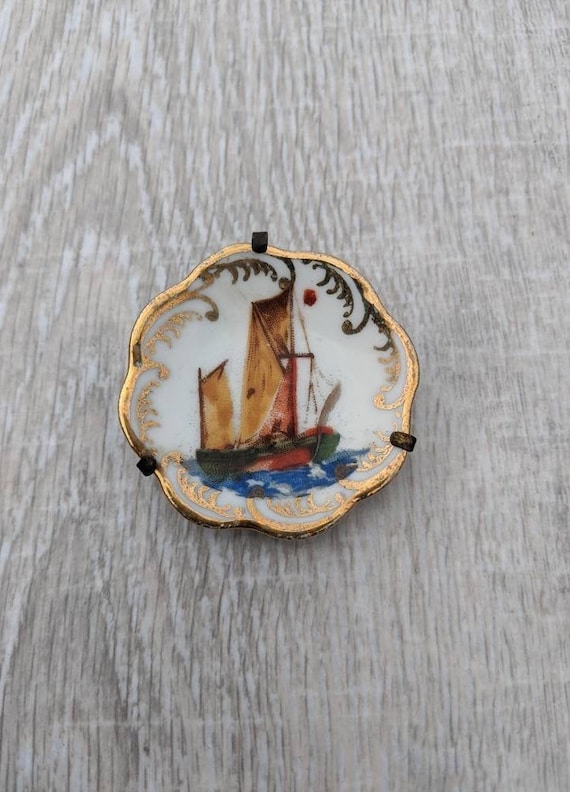 Midcentury Fine China Plate with Hand Painted Ship