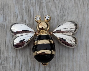 Enamel and Rhinestone Bee Trembler Brooch