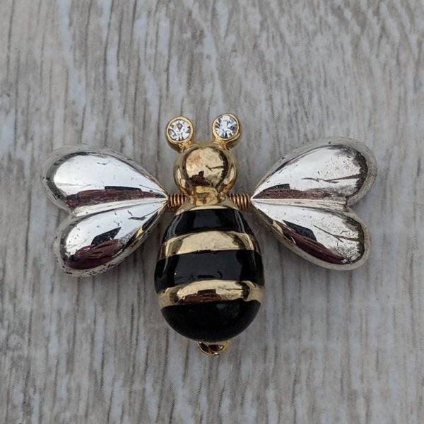 Enamel and Rhinestone Bee Trembler Brooch