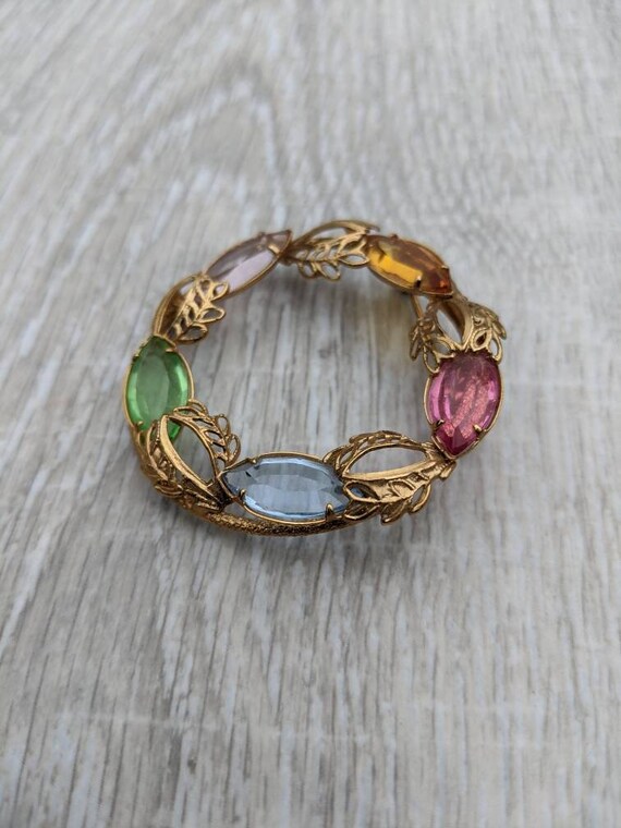 Colorful Pastel Rhinestone and Gold Tone Metal Le… - image 4