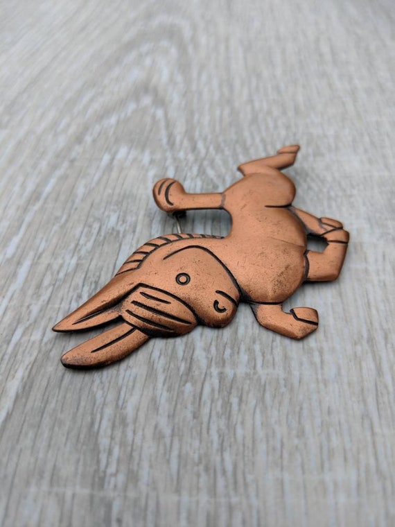 1950s Copper Playful Cartoon Donkey Brooch - image 6