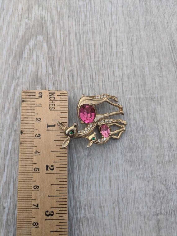 Pink, Green, and Clear Rhinestone and Warm Gold T… - image 3