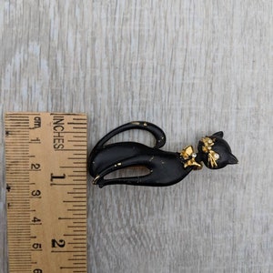 Matte Black Enamel and Rhinestone Cat Wearing a Ribbon Bow Brooch - Etsy