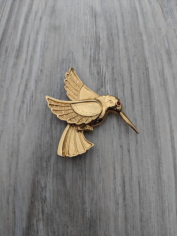 Avon "Golden Hummingbird" Art Deco Style Gold Tone