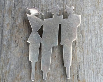 Sterling Silver Three Figures Silhouette Brooch
