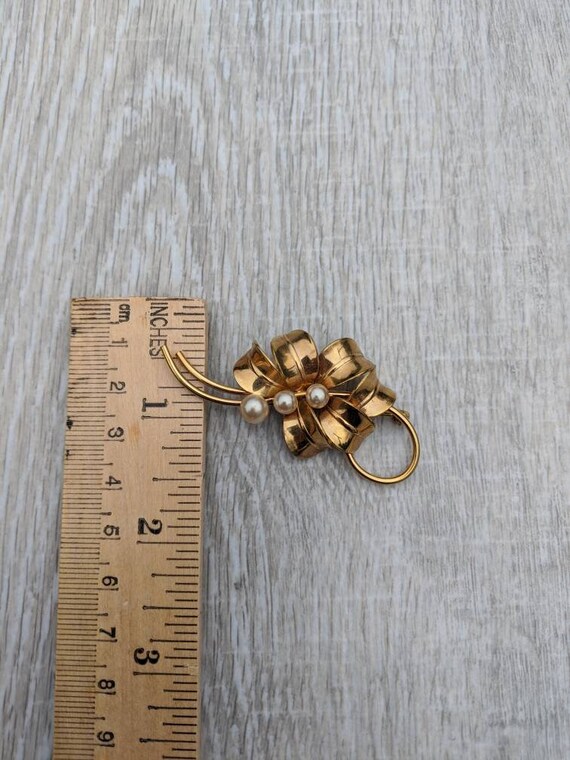 1950s Forstner 12K Gold Fill and Faux Pearl Leafy… - image 3