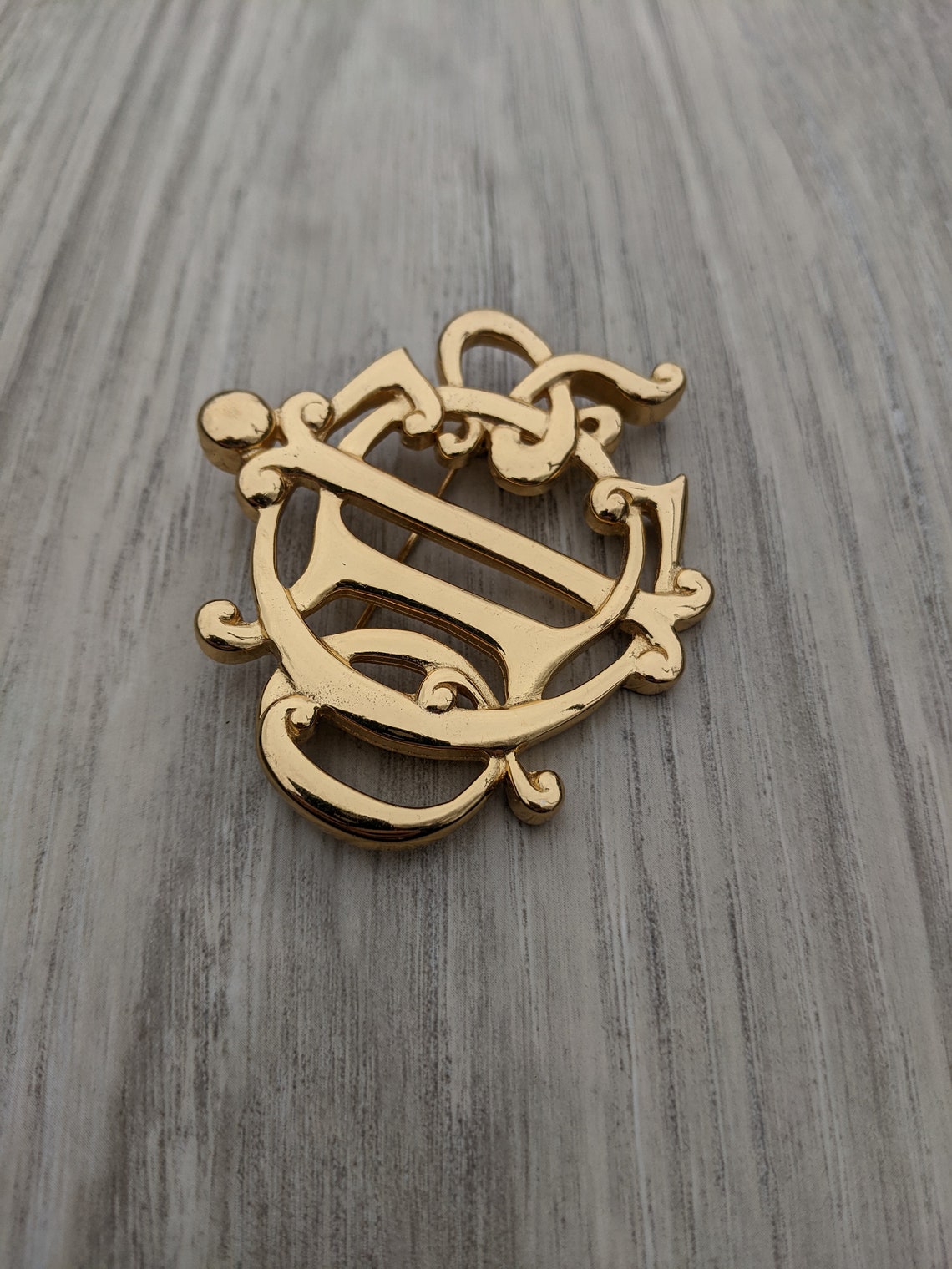 Christian Dior Gold Plated Monogram Statement Brooch - Etsy