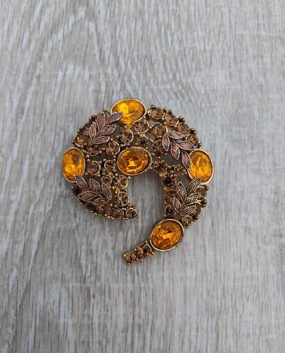 Orange and Dark Amber Colored Rhinestone and Antiq