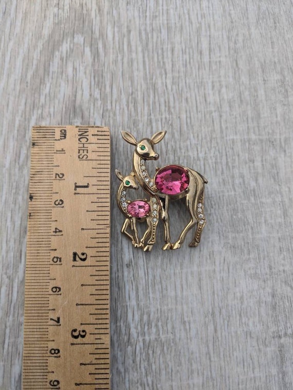 Pink, Green, and Clear Rhinestone and Warm Gold T… - image 2