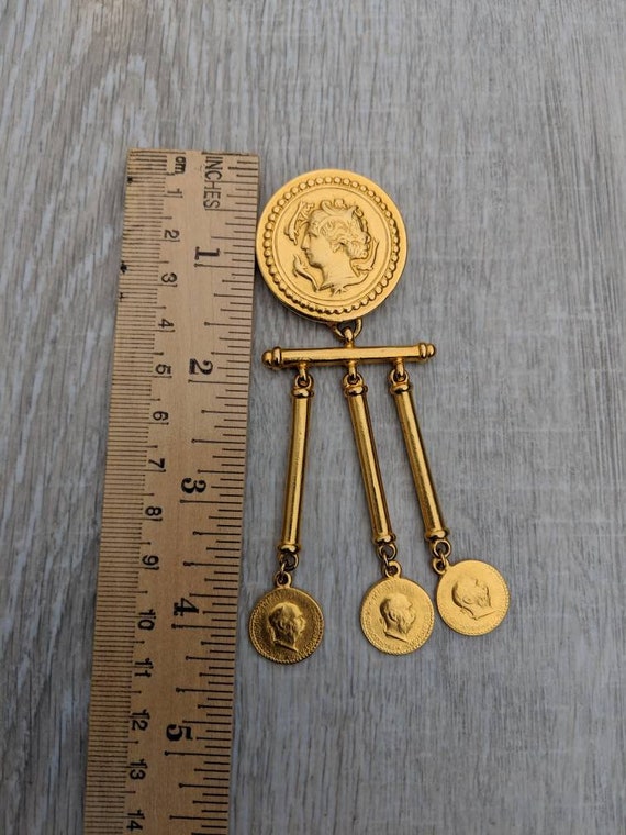 Ben Amun Oversized Couture Runway Coin Dangle Bro… - image 2