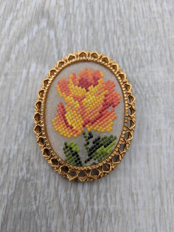 Faux "Cross Stitch" Fiery Orange, Yellow, and Red… - image 9