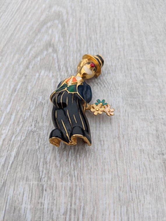 Colorful Enamel and Gold Tone Metal Clown in a Th… - image 8