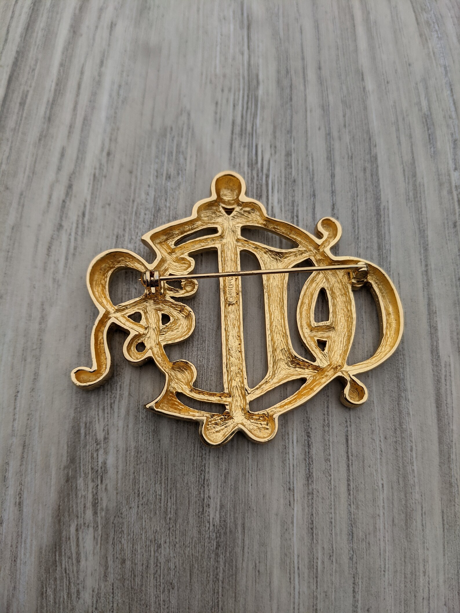 Christian Dior Gold Plated Monogram Statement Brooch - Etsy