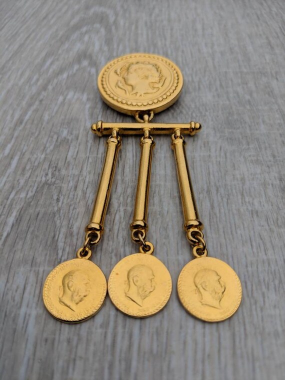 Ben Amun Oversized Couture Runway Coin Dangle Bro… - image 9