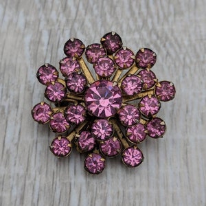 Pink Rhinestone Sunburst Three Dimensional Cluster Brooch