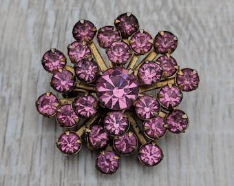 Pink Rhinestone Sunburst Three Dimensional Cluster Brooch