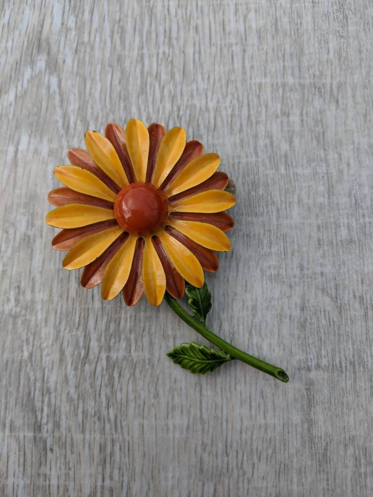 Mustard Yellow Burnt Orange and Forest Green Enamel and Etsy