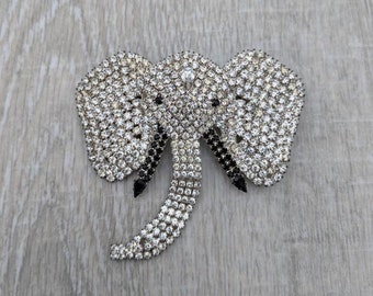 Giant Rhinestone Elephant Statement Brooch with Articulated Trunk
