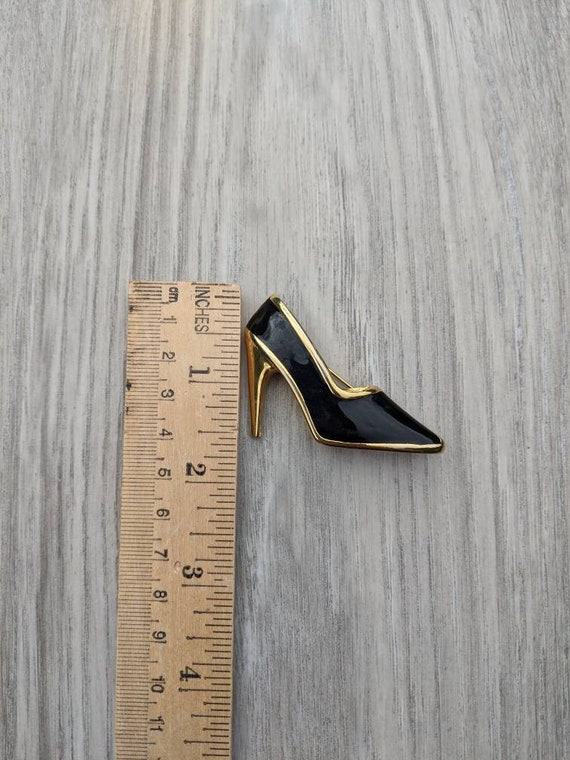 Glossy Black Enamel and Gold Tone Metal High Heel… - image 2