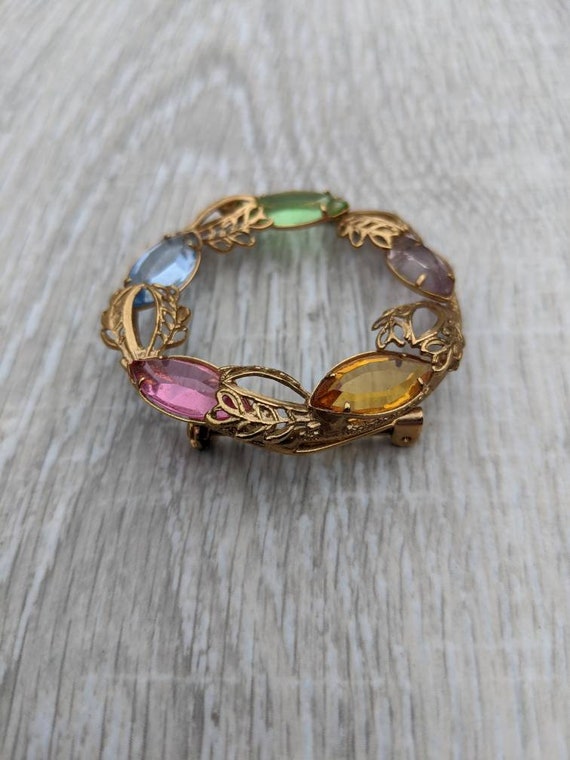 Colorful Pastel Rhinestone and Gold Tone Metal Le… - image 6