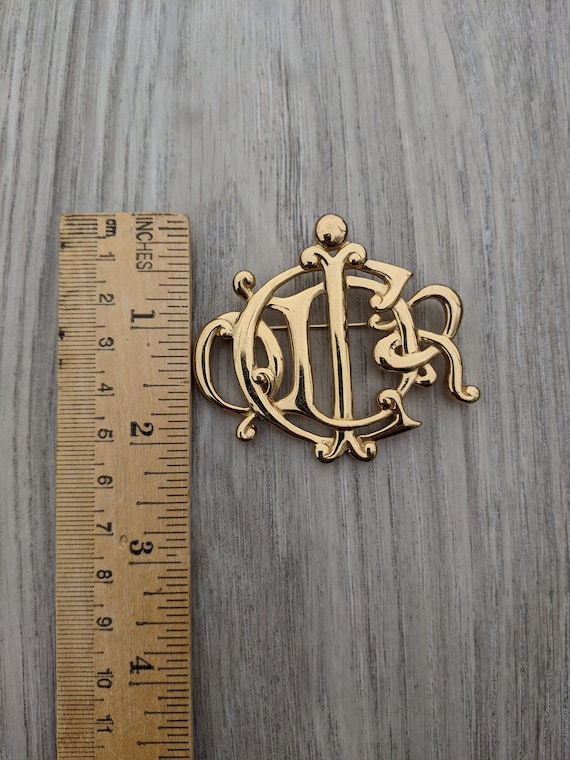 Christian Dior Gold Plated Monogram Statement Brooch - Etsy