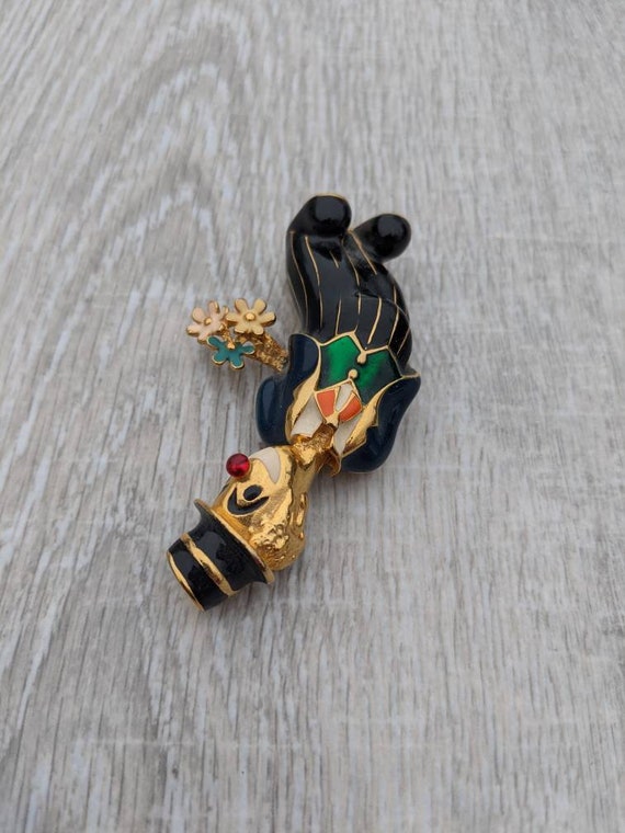 Colorful Enamel and Gold Tone Metal Clown in a Th… - image 7