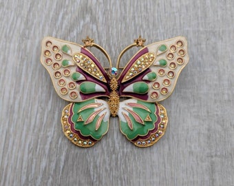 Huge Kenneth Jay Lane Enamel and Aurora Borealis Rhinestone Butterfly Brooch