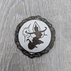 Midcentury Siam Sterling Silver and White Enamel Mekkhala Buddhist Goddess of the Sea Brooch