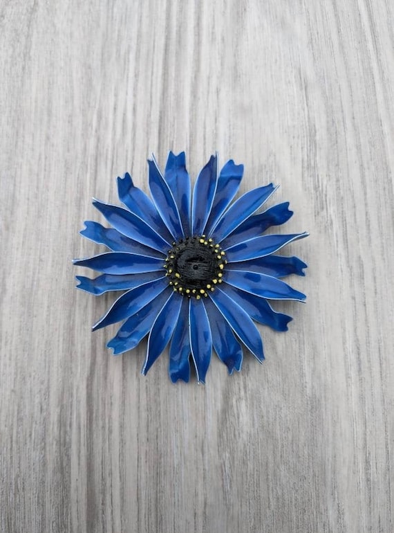 Large Cobalt Blue, Black, and Yellow Enamel and Si