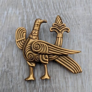 Museum Reproductions 11th or 12th Century Replica Antiqued Gold Tone Stylized Russian Bird Brooch