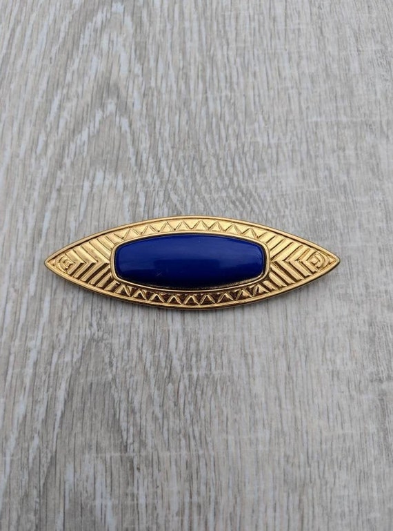 Monet Cobalt Blue Resin Cabochon and Patterned Gol