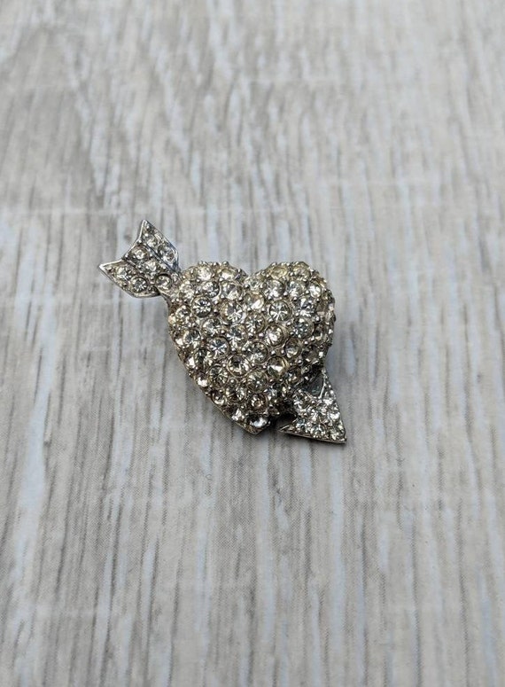 Small Clear Rhinestone and Silver Tone Metal Heart