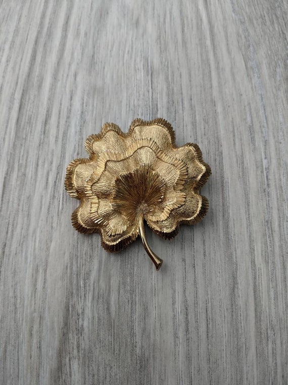 Midcentury Monet Textured Gold Tone Metal Ruffled 