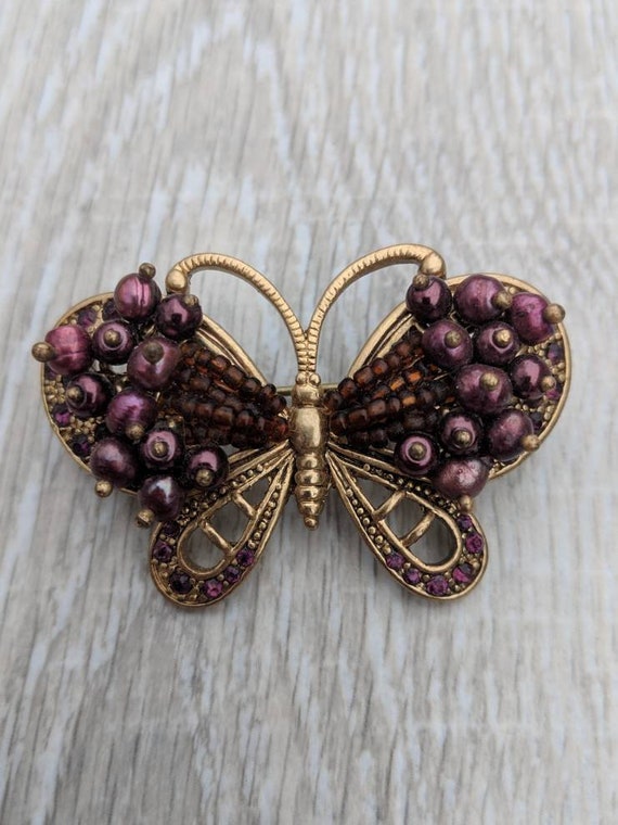 Liz Claiborne Purple Bead and Rhinestone Butterfly
