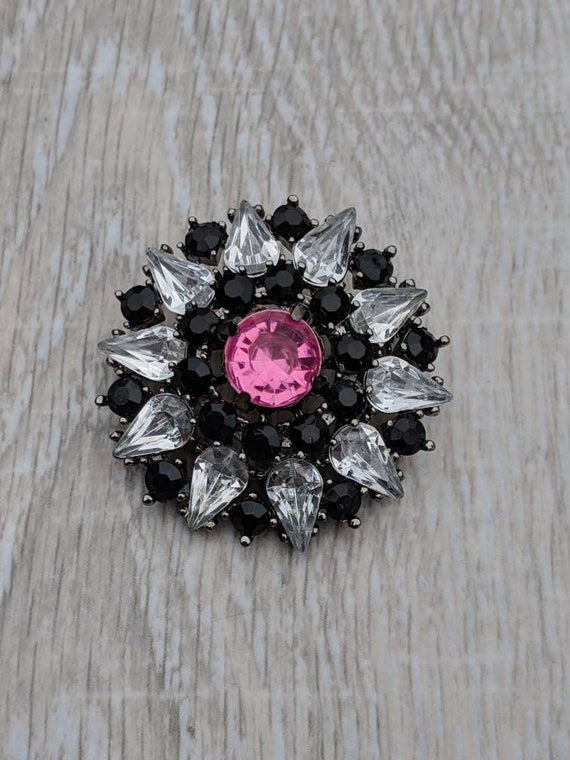 Dazzling Pink, Black, and Clear Rhinestone Domed S