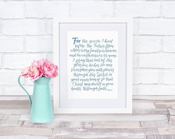 Ephesians Prayer, Ephesians 3:14-17, Bible Verse Print, Bible art, digital download, Family prayer, Church prayer, christian gift