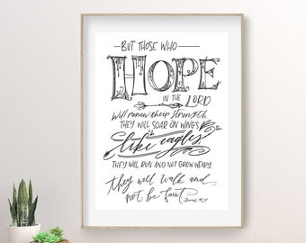Hope in the Lord, Bible Verse, Rise up like Eagles, Isaiah 40:31, Christian Print, Confirmation, Baptism, Bible Art,