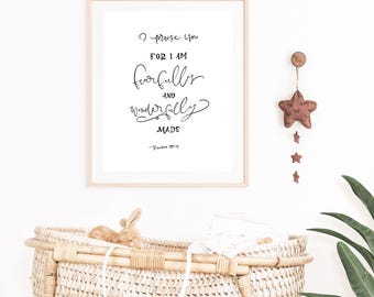 Fearfully and Wonderfully Made, Hand Lettered Art, Christian Print, Bible Verse, High Quality Print
