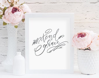 Impresión Extend Grace, Ánimo Cristiano, Descarga Digital, Gracia, Edificante, Arte, Letras a Mano,