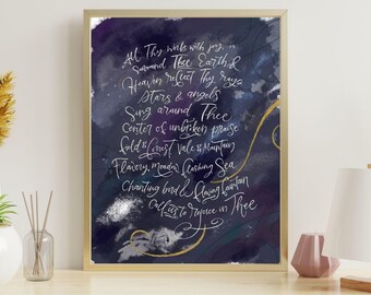 Joyful Joyful, Christmas Art, Hand Lettered Art, Hymn Art, Christian Art, Bible Print,