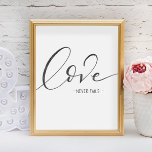 Love never fails, Digital Download, bible verse art, Love print, 1 Corinthians 13, Love art, Christian Art, Encouraging print, marriage,