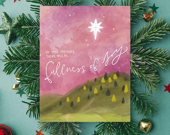 Psalm 16:11, Fullness of Joy, Pink Christmas, Joy Sunday, Christmas Art, Hand Lettered Art, Christian Art, Bible Print,