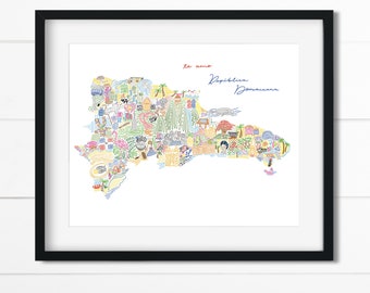 Dominican Republic Art, Te Amo Republica Dominicana, Hand lettered Art, Caribbean Art, Gift, Country Art, Colorful Map,