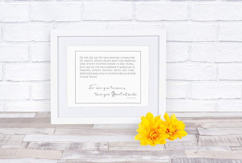 Treasure In Heaven Bible Verse Print Matthew 6:19-21 | Etsy
