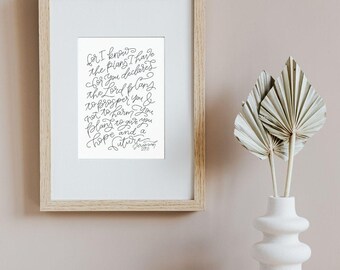 For I know the plans, Bible Verse Art, Jeremiah 29:11, Hope, Plans for you, Christian Art, Restore, Lutheran Print, Bible Verse Art